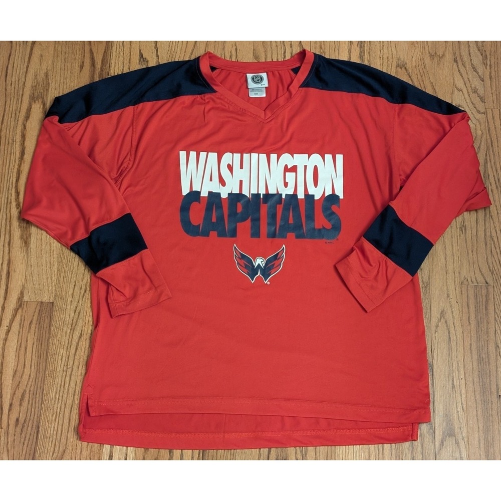 Washington Capitals NHL Hockey Men's Long Sleeve Shirt Size L, Red & Navy Blue
